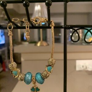 Turquoise and Gold Charm Bracelet